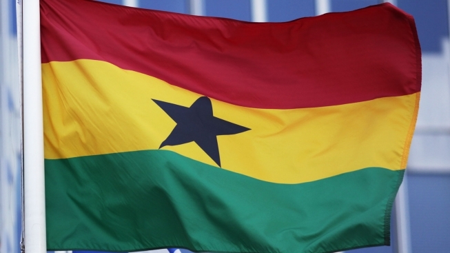 The Ghanaian flag flies