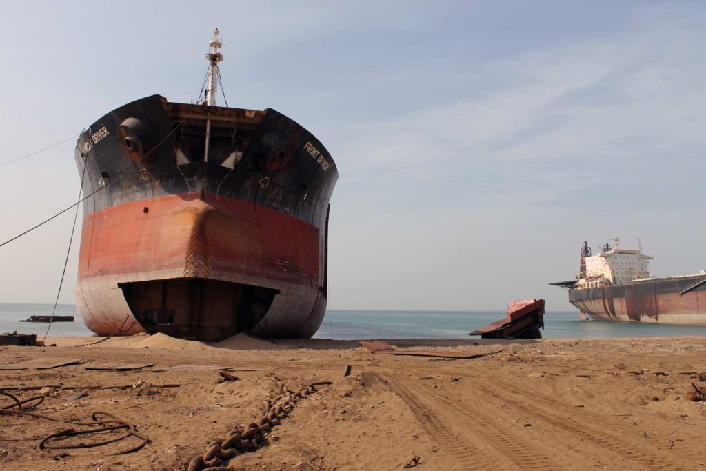 A shipbreaking beach in Gadani, Pakistan