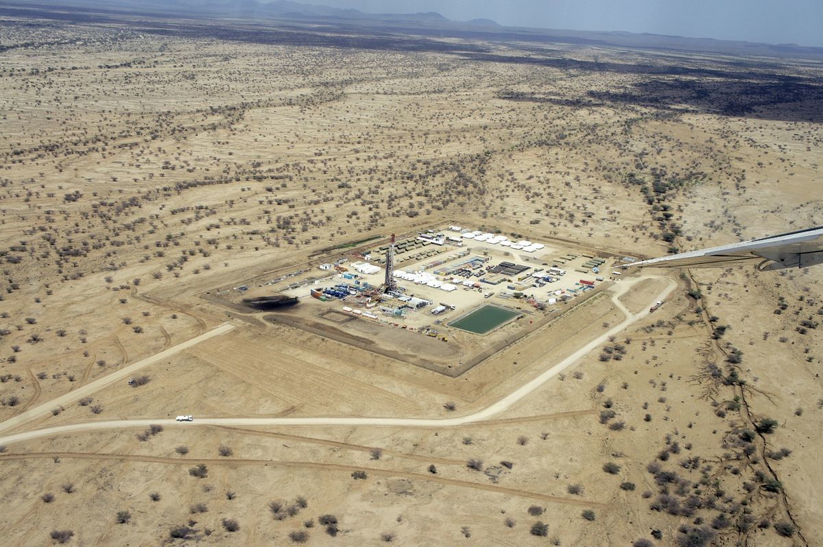 The Twiga oil well is seen in this undated aerial photograph taken over Twiga, Kenya. Photographer: Eduard Gismatullin/Bloomberg