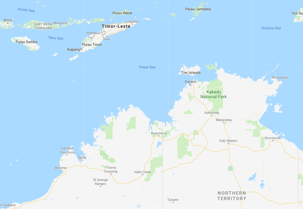 A map showing the location of the East Timor Sea
