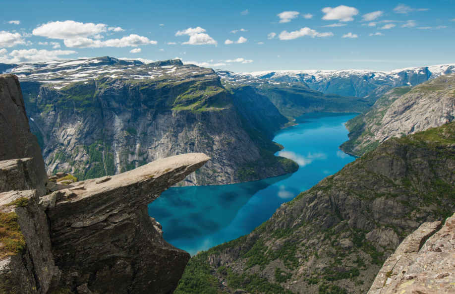 Trolltunga (Troll tongue) is a rock formation situated about 1,100 metres above sea level in the municipality of Odda in Hordaland county, Norway.