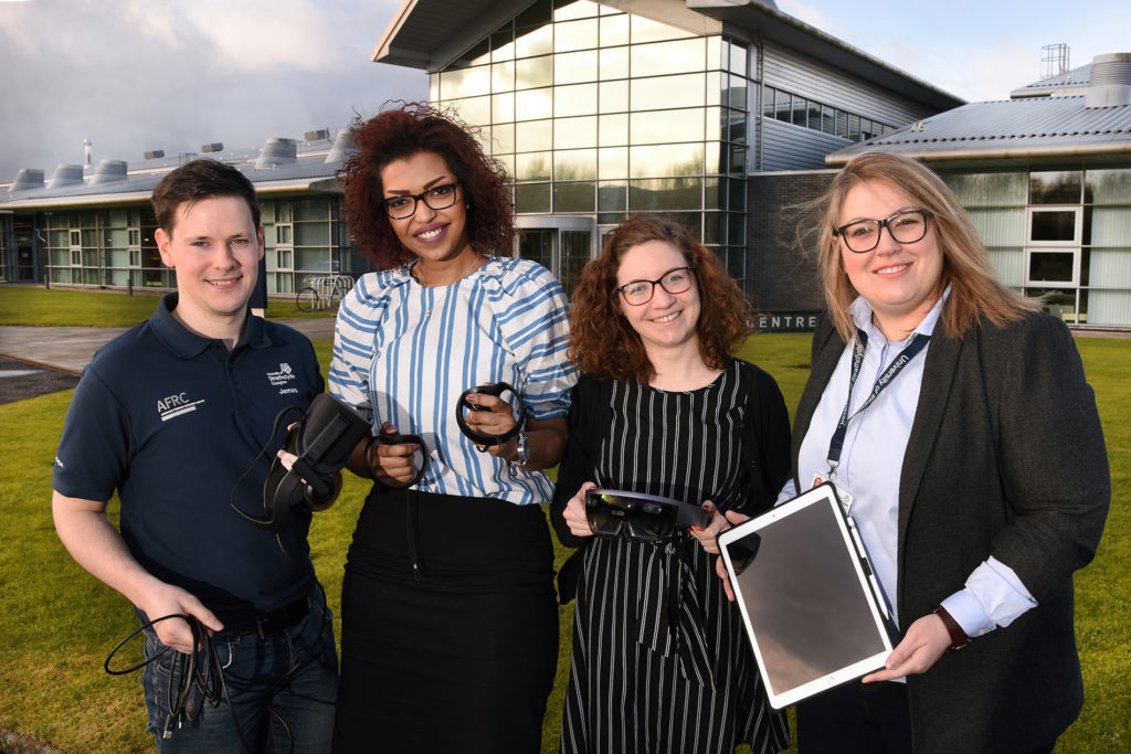 (Left to right) Strathclyde University PhD students James Reid, Fatin Abdalla, Ellie Smith and Maria Damaskou