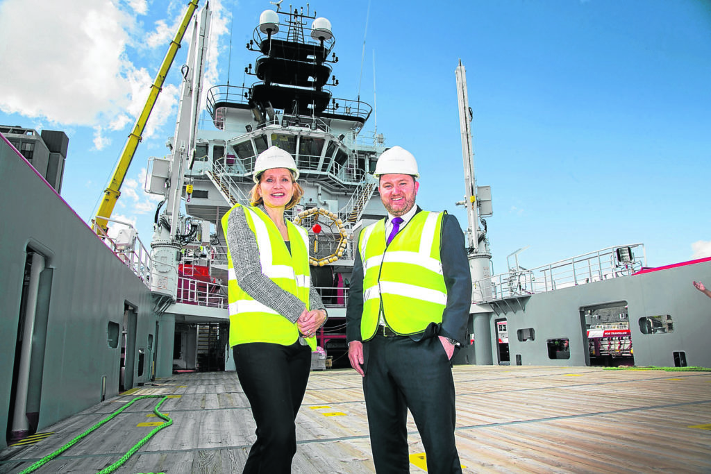 Deirdre Michie and Matthew Gordon on board the Ocean Osprey