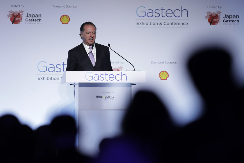 Charif Souki, co-founder and chairman of Tellurian Inc., speaks at the Gastech Exhibition & Conference in Chiba, Japan, on Tuesday, April 4, 2017. The global gas and liquefied natural gas (LNG) conference will continue until April 7. Photographer: Kiyoshi Ota/Bloomberg
