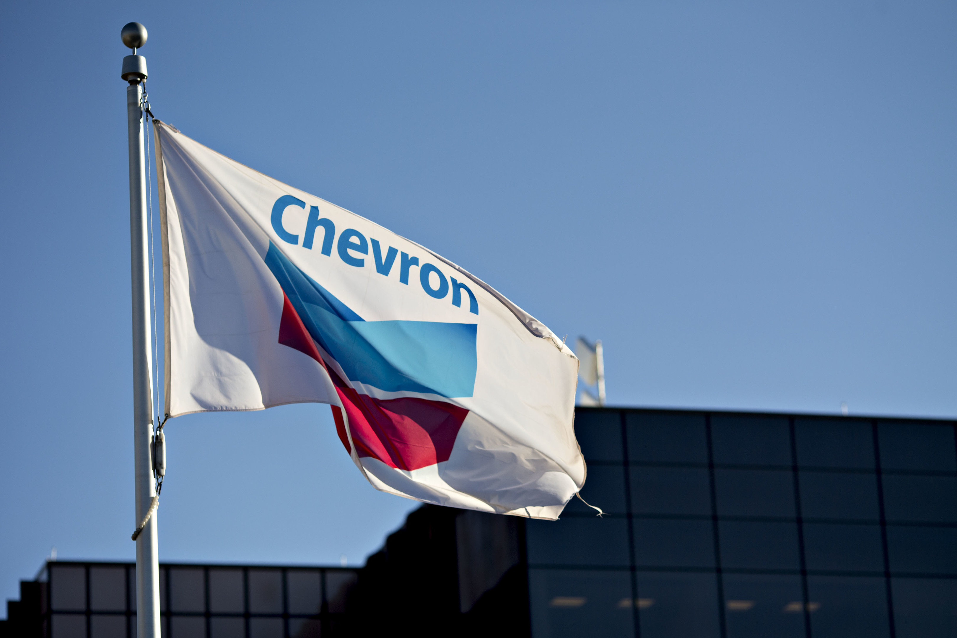 Chevron flag flutters in the wind