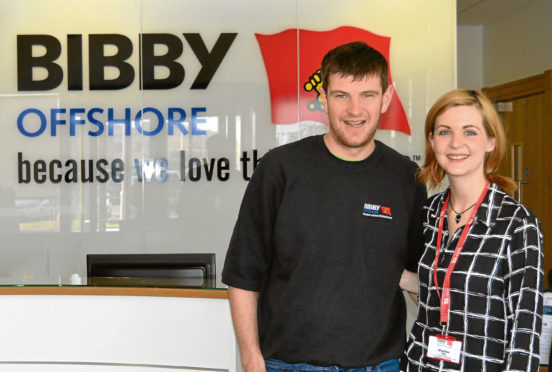 Keith Gordon of Bibby Offshore and Gemma Powell of the Scottish Huntingtons Association.