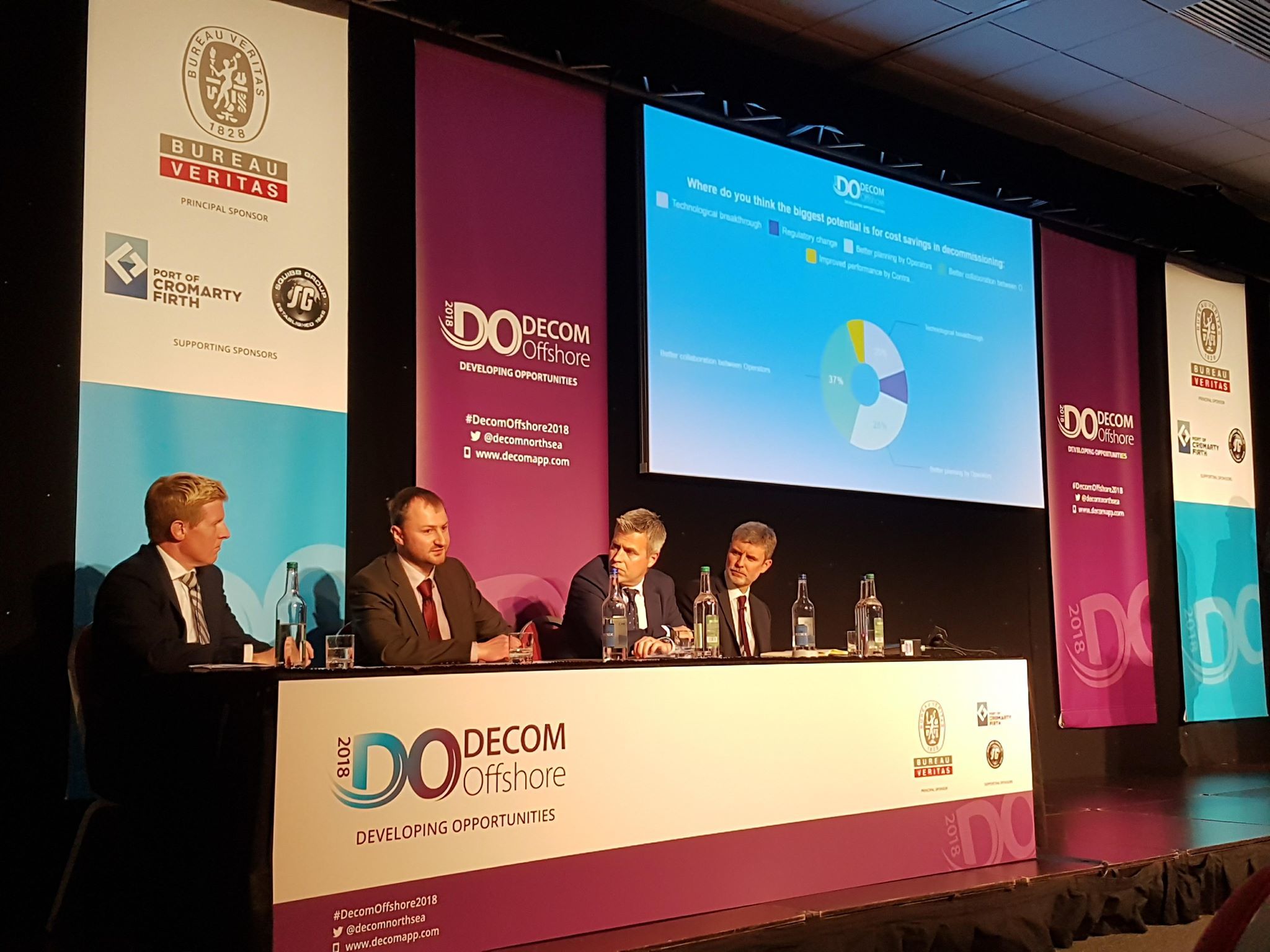 L to R: Graeme Fergusson of Decom Energy, Innes Jordan from Nexen, Nick Dalgarno of Simmons and Co., and Barry MacLeod from Bibby Offshore