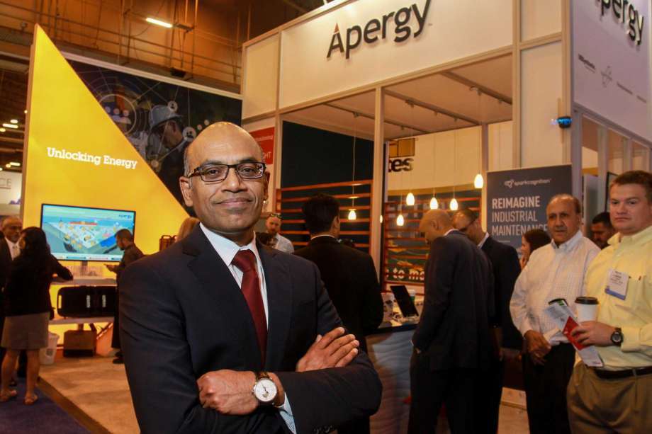 Apergy CEO Soma Somasundaram at the Apergy booth at OTC. Dover Corp. recently spun off its oil and gas division to create The Woodlands-based Apergy Energy.
