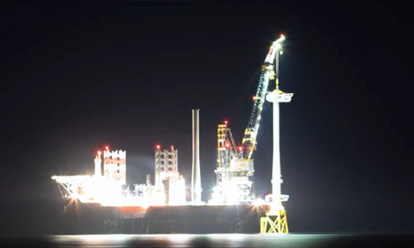 Aberdeen Offshore Wind Farm work at night.