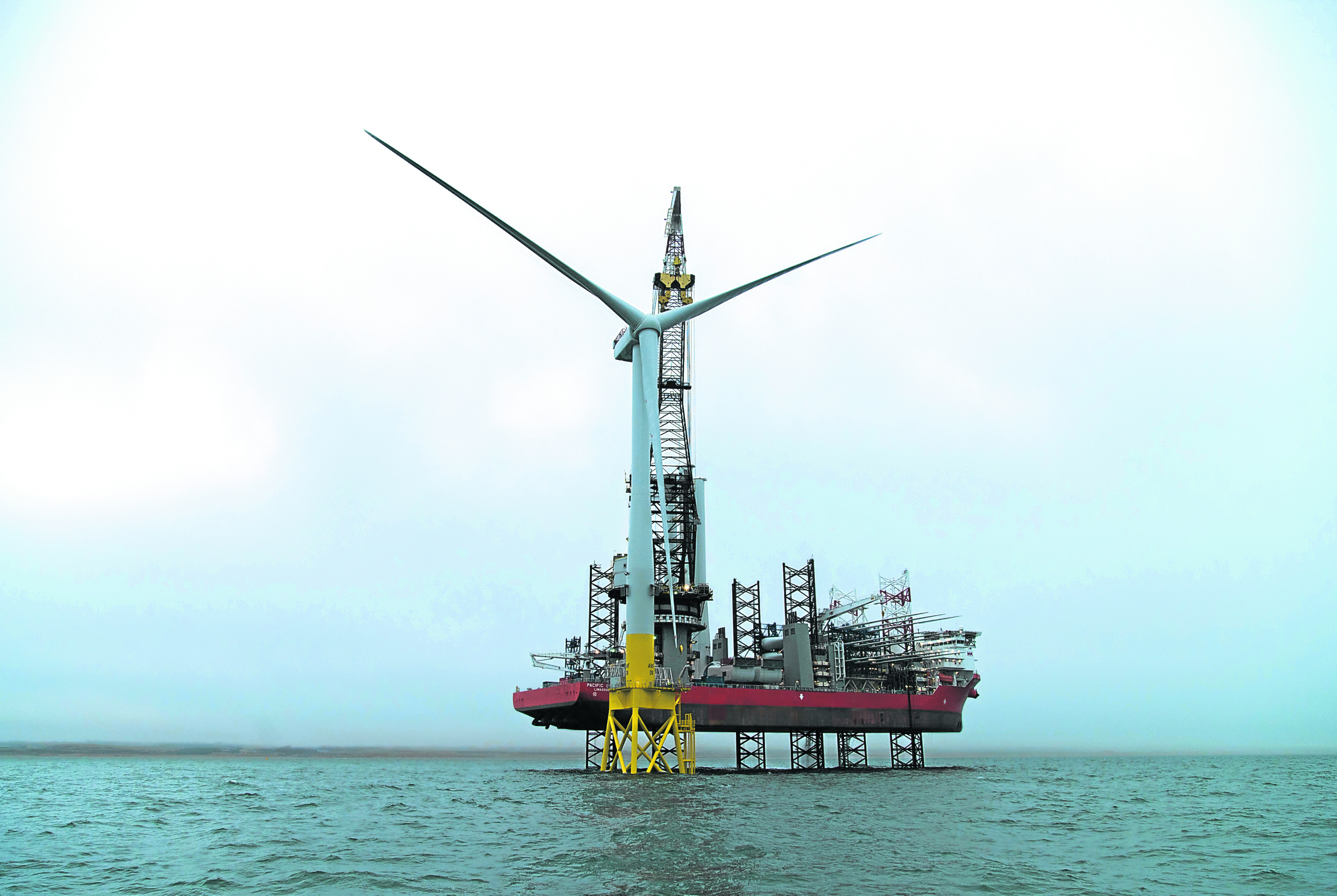 A wind turbine being installed at Aberdeen Bay.