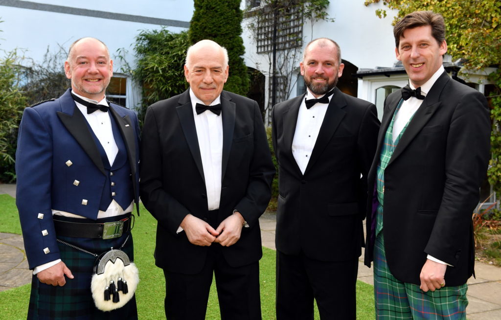 The annual Energy Institute dinner at the Marcliffe Hotel.     
Pictured - L-R Chairman Laurie MacKay with speakers Tim Sebastion (BBC), Graham Stewart (CEO Faro) and Lord Ian Duncan of Springbank (Under Secretary of State for Scotland).
