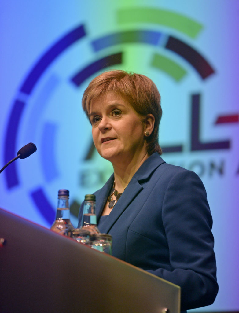 Scotland's First Minister Nicola Sturgeon at the All Energy Exhibition Conference at the Scottish Event Campus in Glasgow.  May 2 2018.