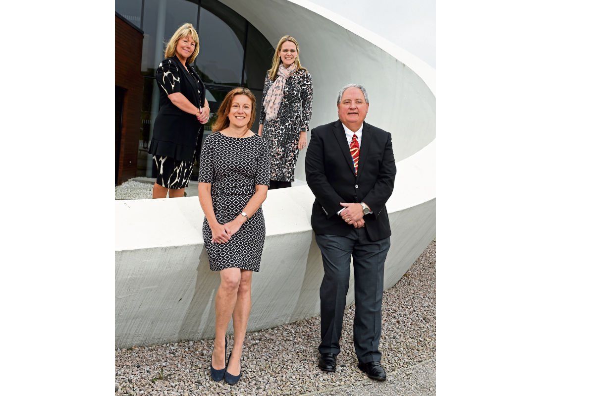 funding: Patricia Paterson of Apache, Paula Cormack of Maggie’s, Karen 
Williamson of Apache and the company’s North Sea region vice-president, Jon Graham. Photograph by Kenny Elrick