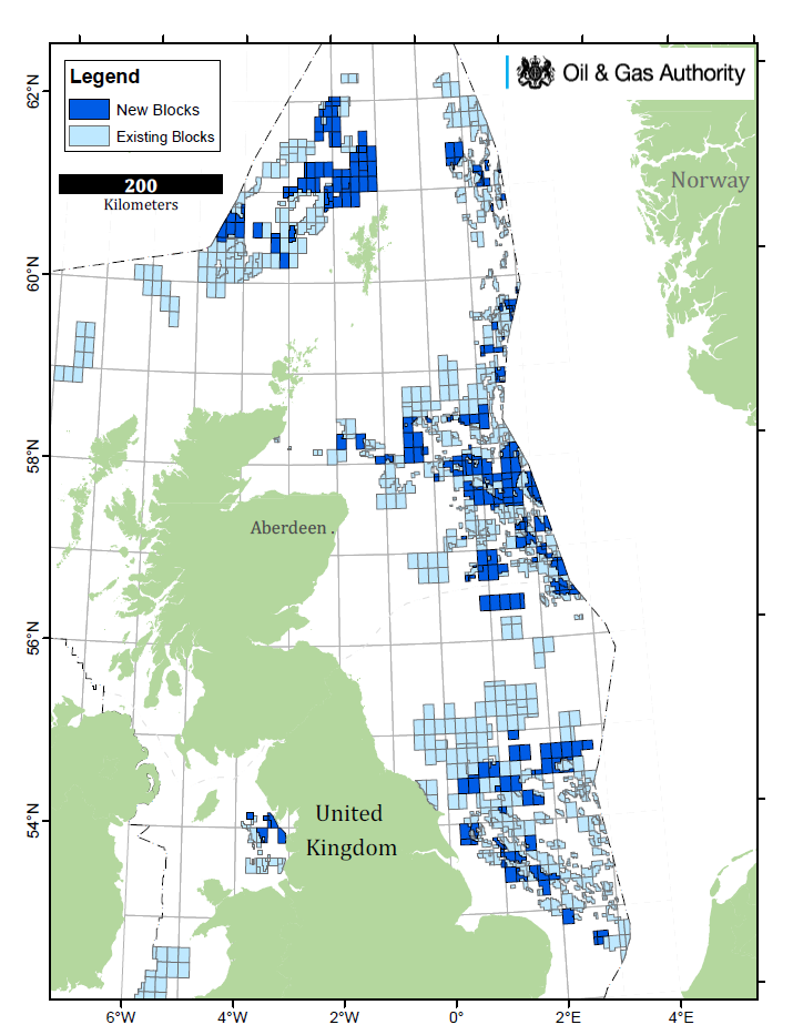 A map showing the areas covered by the 30th licensing round.