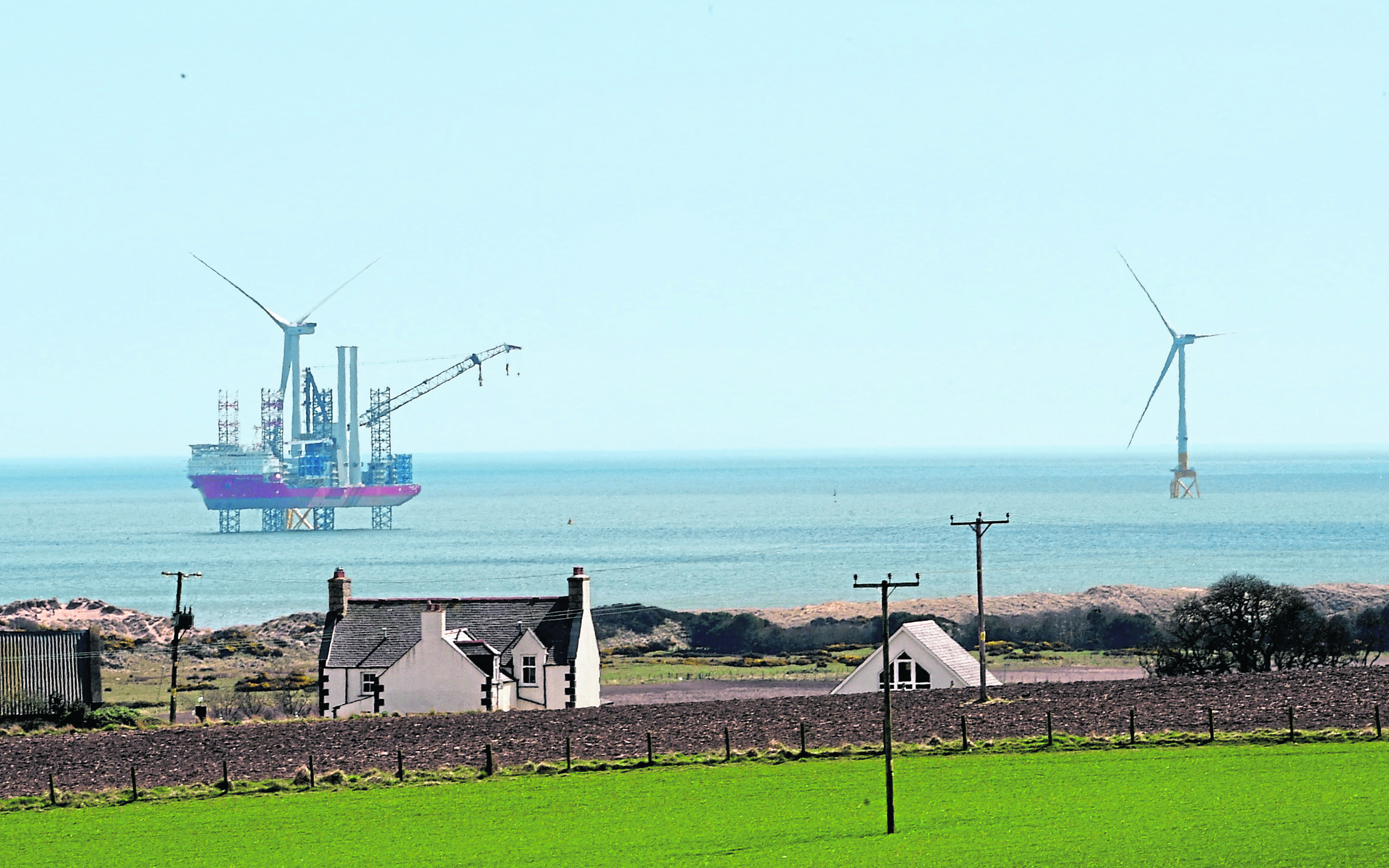 The European Offshore Wind Deployment Center (EOWDC) off Blackdog in  Aberdeenshire. Photograph by Darrell Benns