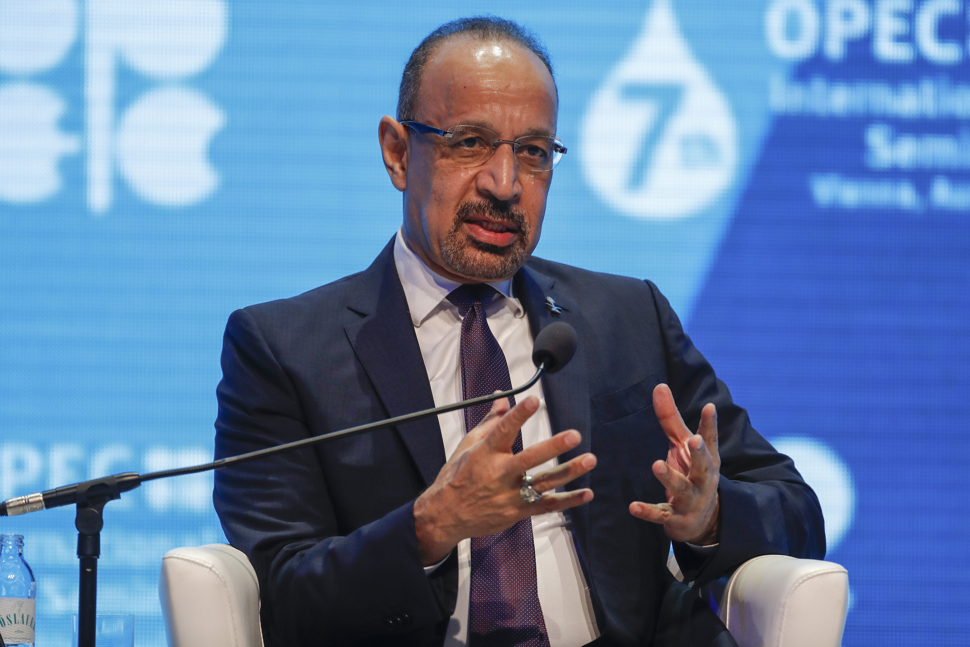 Khalid al-Falih, Saudi Arabia's energy minister, gestures as he speaks during day two of the 7th Organization Of Petroleum Exporting Countries (OPEC) international seminar in Vienna, Austria, on Thursday, June 21, 2018. Photographer: Stefan Wermuth/Bloomberg