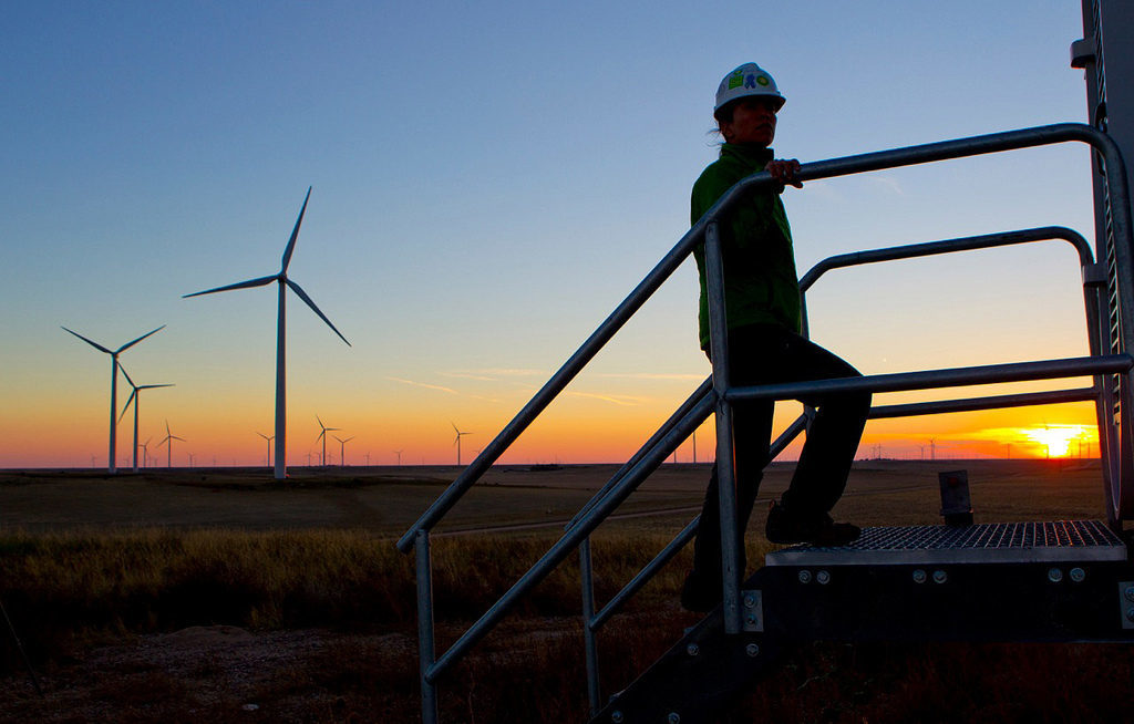 An operator on BP's Cedar Creek 2 wind farm in Colorado, US.