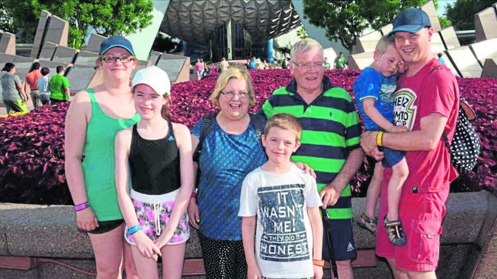 family: Bill McLaren with his son Chris and family – from left, Chris’s wife Angela, their daughter Bethany, Bill’s wife Sue, Chris’s son James and Chris holding Adam