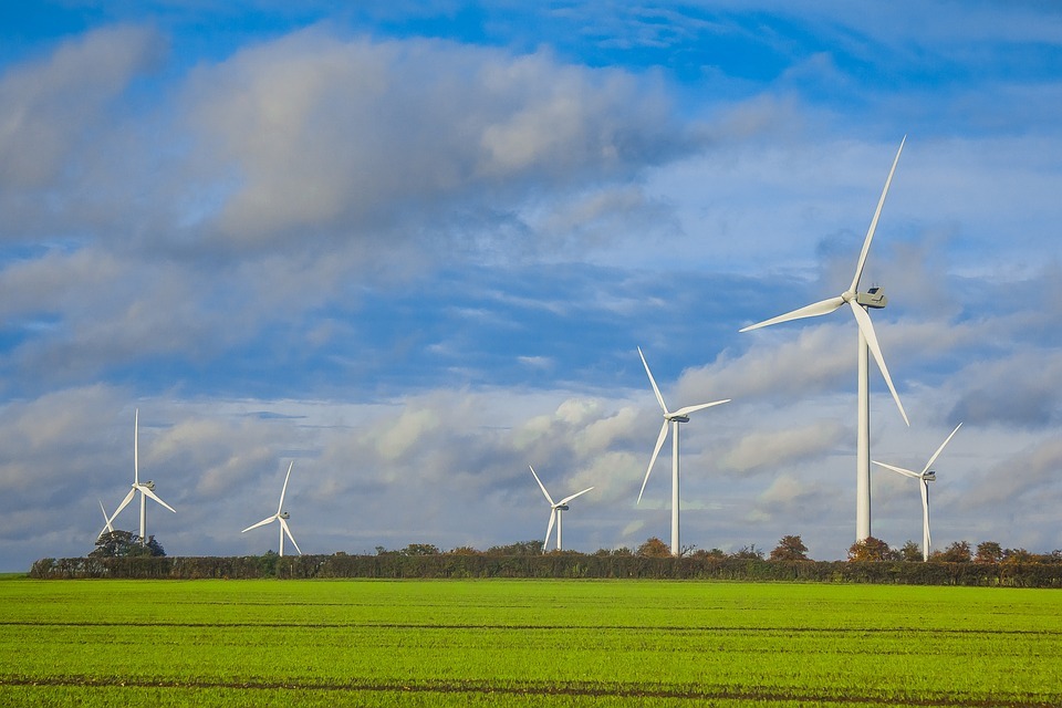 Wind turbines.