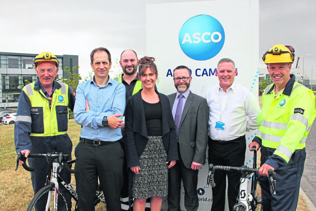 The Asco cycling team are, from left, Davy Thomson, Stephen Mundie, Anthony Welsh, 
Andrea Canale, Julian Foley, James Feeney and Peter Watson who will pedal in pairs for two hours at a time
