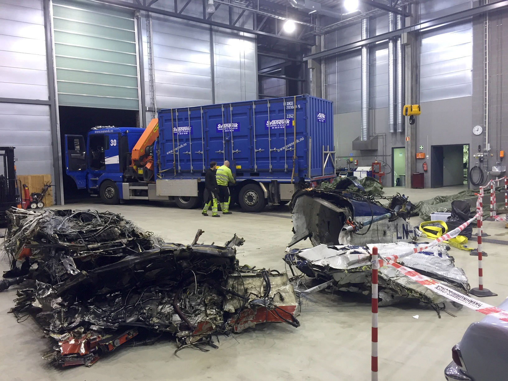Wreckage from the Super Puma crash in Norway, 2016.