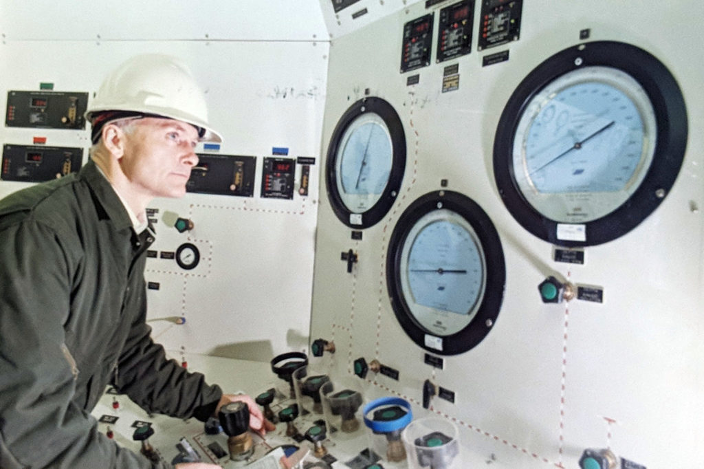 Frank Murray, pictured in 1991 at the National Hyperbaric Centre, was woken with the news by his son.