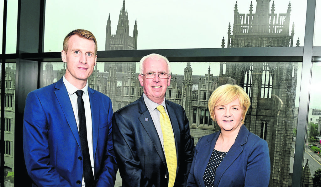 The launch of Invest Aberdeen at Marischal Square, Aberdeen. In the picture are from left: Allan McEwan, Cityfibre, Jim Gifford, Aberdeenshire council leader and Jenny Laing, Aberdeen council leader.