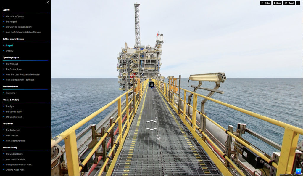 A Google Street View image of the bridge linking the Cygnus topsides