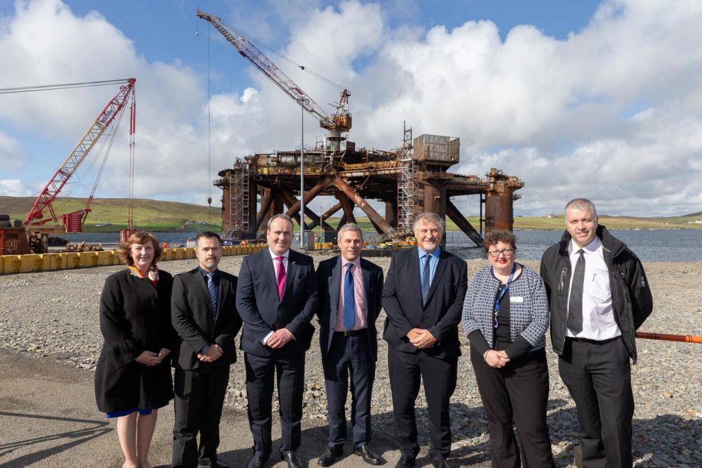 Paul Wheelhouse, third from left, visits Dales Voe with staff from the Oil and Gas Authority, Lerwick Port Authority, HIE, and Peterson