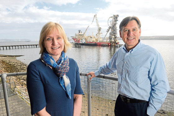 Deirdre Michie, Chief Executive of UK Oil and Gas during her visit to the Cromarty Firth Port Authority yesterday (Friday). Also in the photograph is port authority Chief Executive, Bob Buskie.