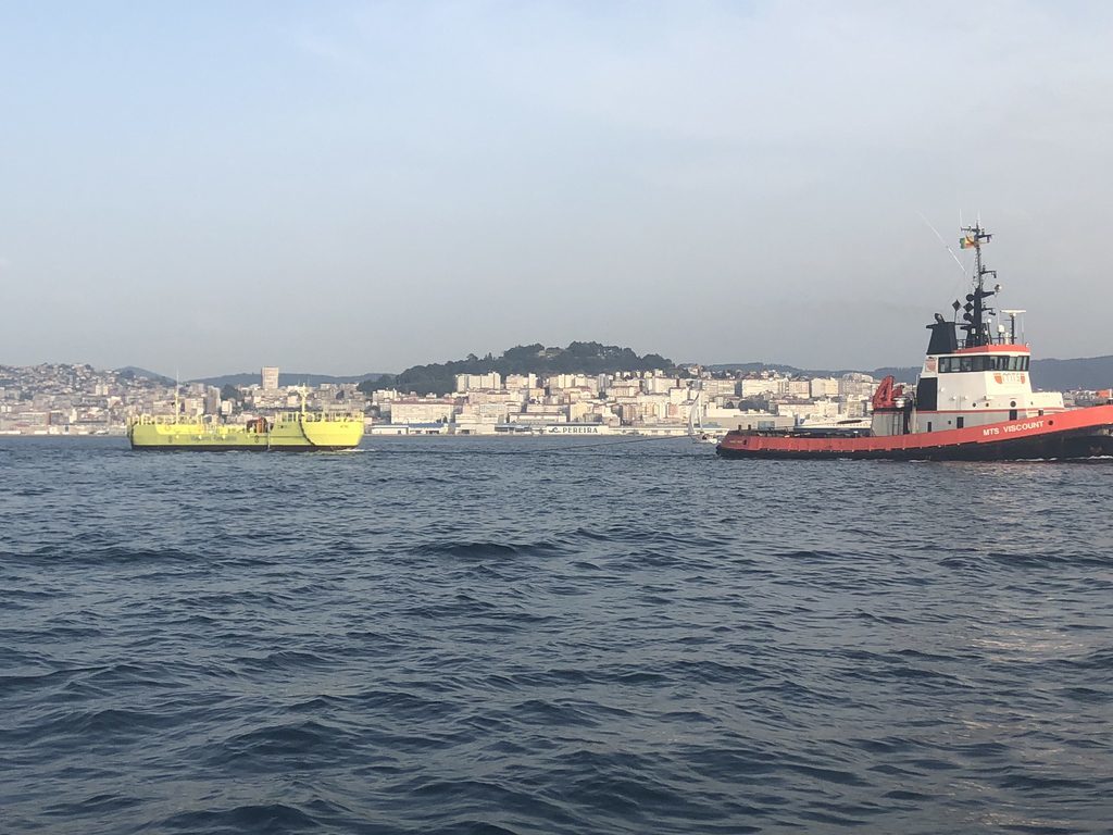 Magallanes Renovables’ floating tidal turbine being towed from Vigo, Spain.