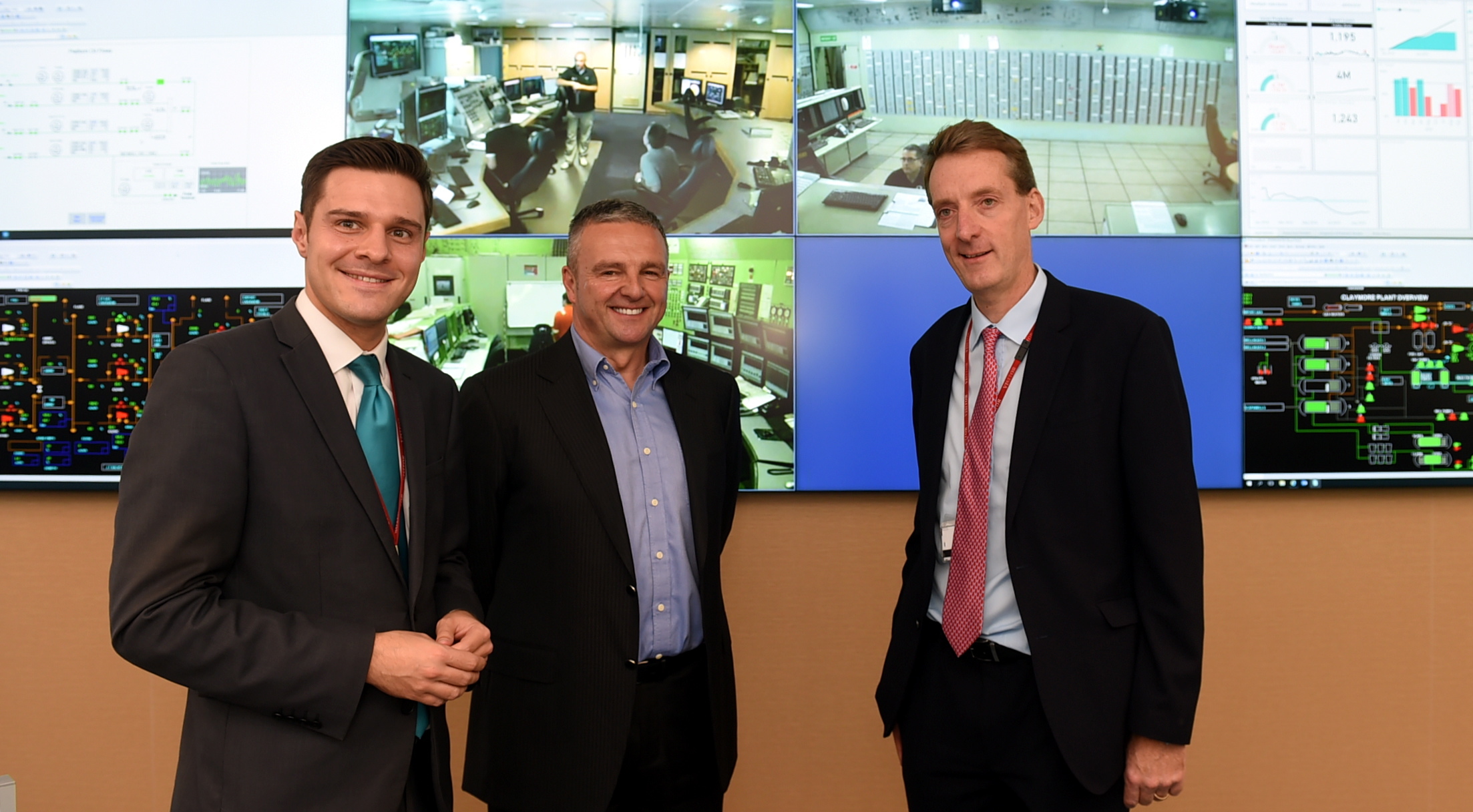The new integrated operations centre at Repsol Sinopec, Aberdeen. In the picture are from left: Ross Thomson, MP, Bill Dunnett, Repsol Sinopec Uk Managing director and Andy Samuel, Oil and Gas Authority chief executive.