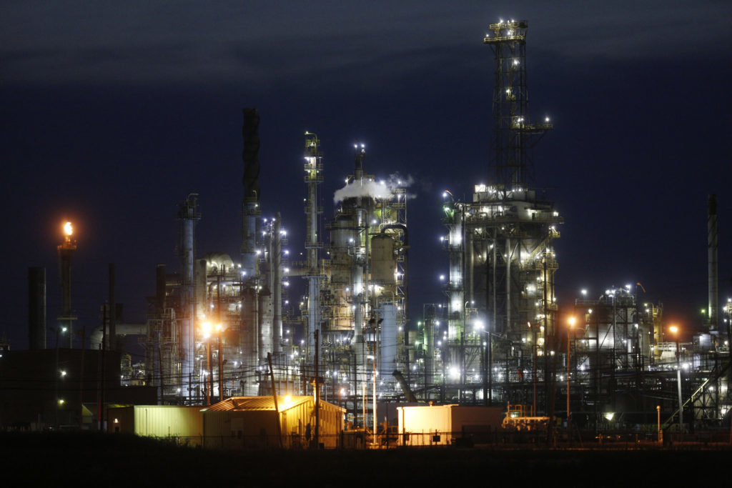 The BP-Husky Toledo Refinery stands at night in Oregon, Ohio, U.S., on Tuesday, June 13, 2017. Global natural gas production stagnated last year as lower prices damped U.S. output for the first time since the shale boom started. Gas production was "adversely affected by low prices, growing by only 0.3 percent," BP Plc said in its annual Statistical Review. Photographer: Luke Sharrett/Bloomberg