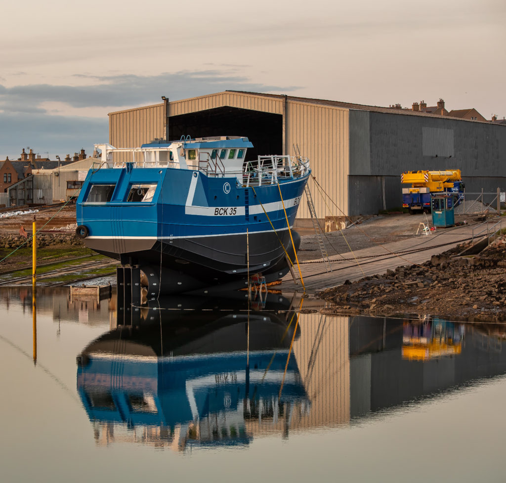 The Macduff Shipyards launch area at Buckie Harbour
