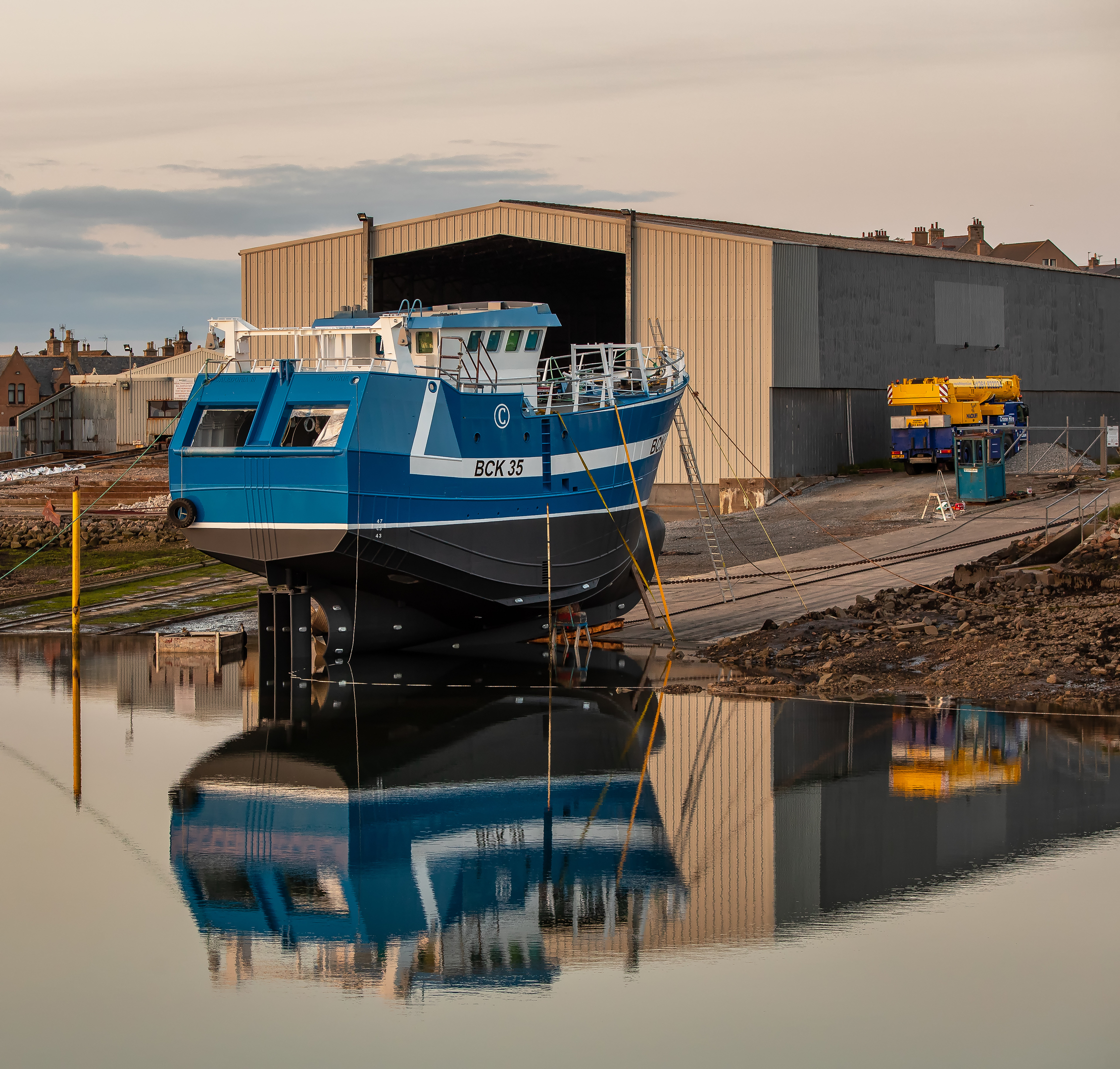The Macduff Shipyards launch area at Buckie Harbour