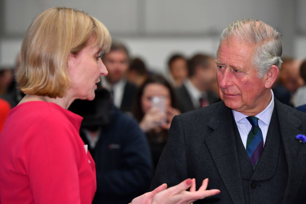 HRH Prince Charles, The Duke of Rothesay, visited Balmoral Offshore Engineering, Aberdeen to officially open the new Balmoral Subsea Test Centre. 
Pictured - Prince Charles, speaking with Deirdre Michie of Oil & Gas UK. 
Picture by Kami Thomson