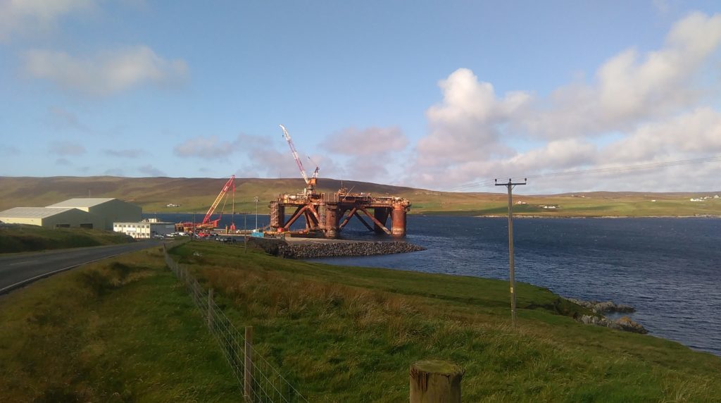 The Dunlin Alpha platform being decommissioned at Dales Voe in Shetland.