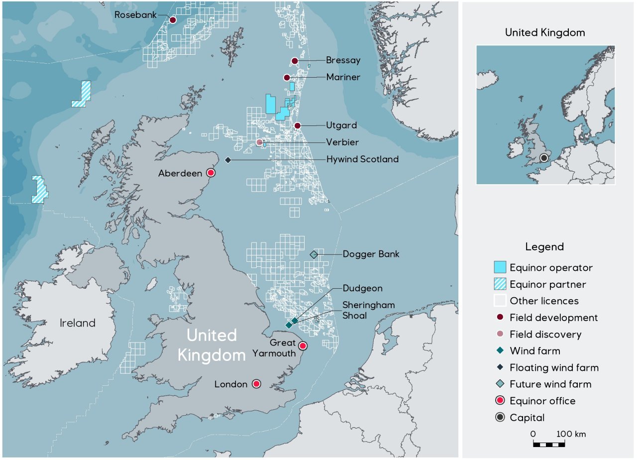 A map showing Equinor's UK interests.