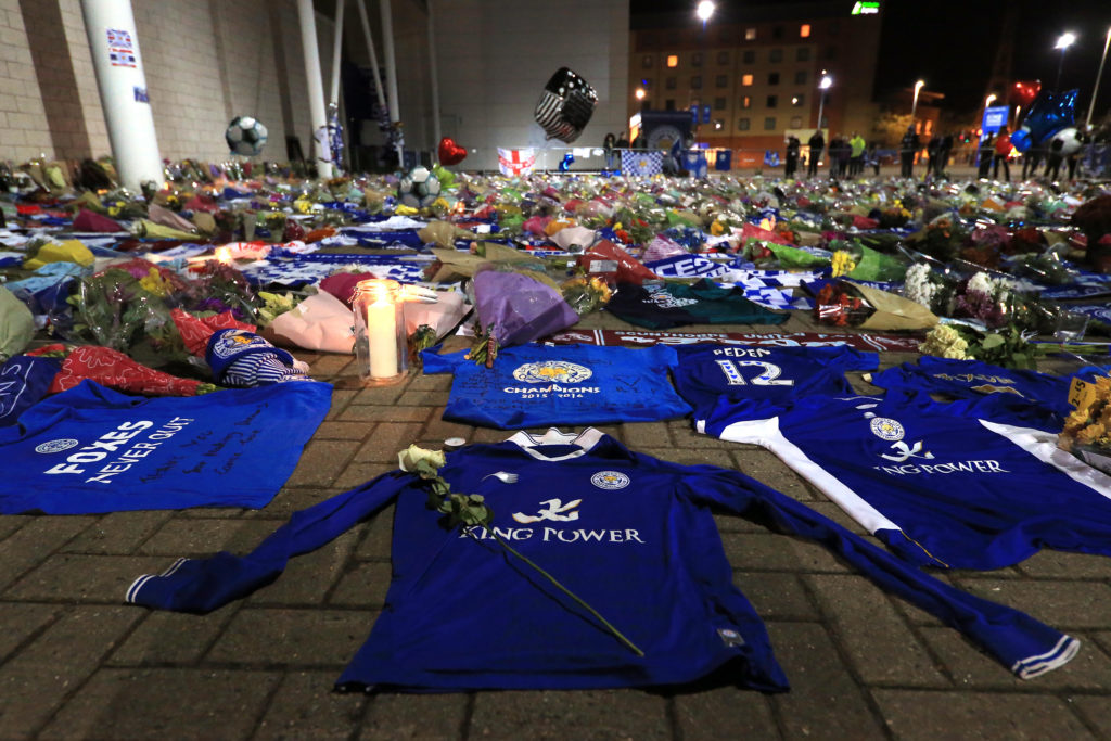 Tributes to the Leicister City crash victims. The North Sea AW189 has a similar tail rotor system to the AW169 involved in the crash (Stephen Pond/Getty Images)