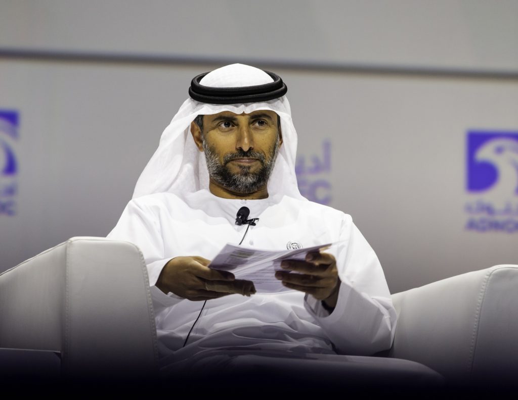 Suhail Al Mazrouei, United Arab Emirates' energy minister, pauses at the Abu Dhabi International Petroleum Exhibition & Conference (ADIPEC) in Abu Dhabi, United Arab Emirates, on Tuesday, Nov. 13, 2018.  Photographer: Christopher Pike/Bloomberg