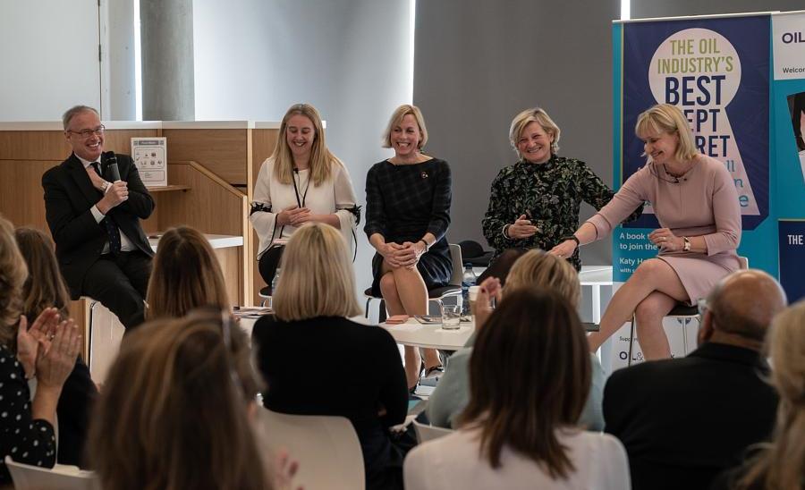 Robin Allan, Premier Oil, Jenny Junnier of Axis Network, author Katy Heidenreich, Dame Cilla Snowball and OGUK's Deirdre Michie.