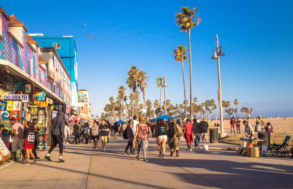 Los Angeles, California, USA - June 21, 2017: Road and shops at Venice Beach, Los Angeles, California.