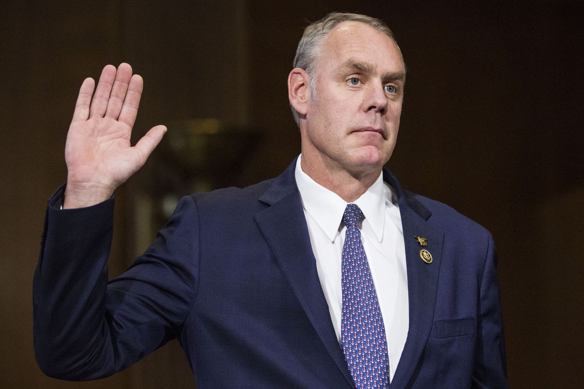 Representative Ryan Zinke, U.S. secretary of interior nominee for president-elect Donald Trump, is sworn in to a Senate Energy and Natural Resources Committee confirmation hearing in Washington.