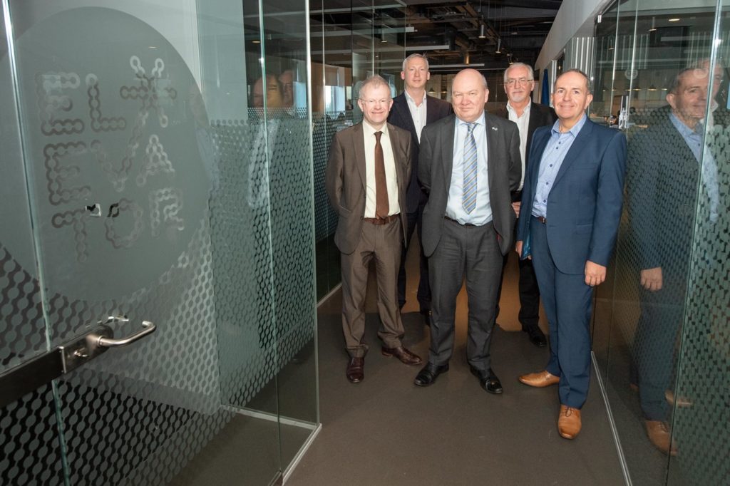 (L-R) John Mason MSP, Deputy Convener, Andrew Burnett Operations Director Elevator, Gordon McDonald MSP, Graham Morgan Deputy Chief Executive Elevator and Gary McEwan, CEO Elevator 
Picture by Abermedia / Michal Wachucik