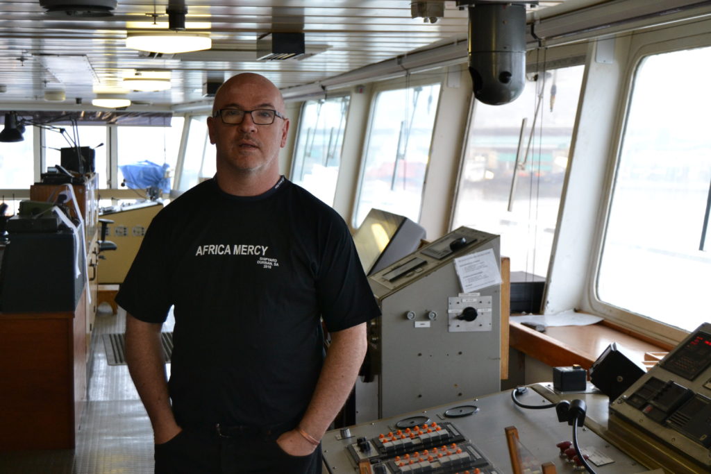 Matthew Heyman, Tymor Marine's Business Development Manager, onboard the Africa Mercy. 