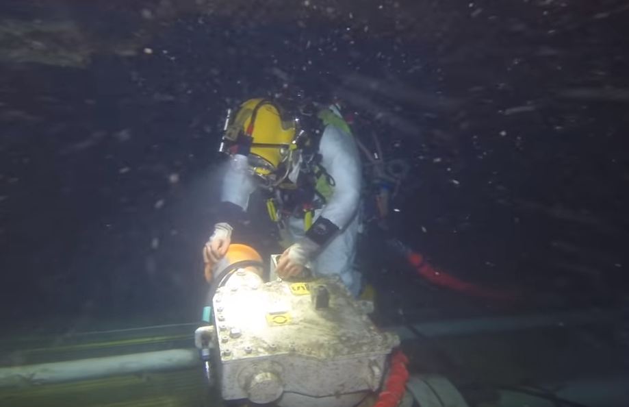 The video was posted to youtube, showing a team of divers carrying out tasks on subsea infrastructure