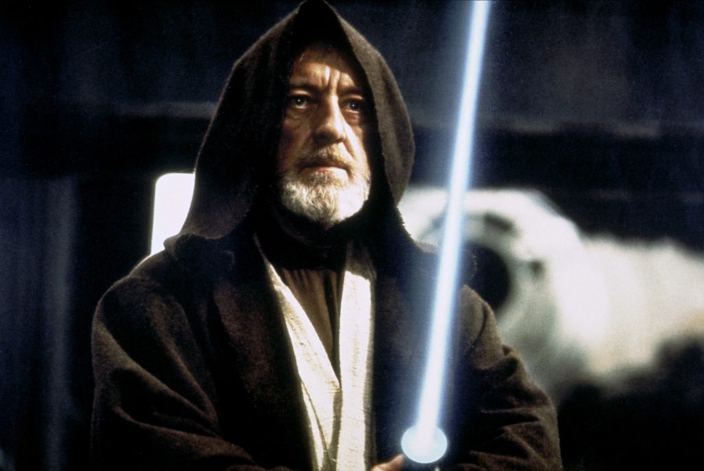 Alec Guinness: Ben Obi-Wan Kenobi 
Film 'STAR WARS; STAR WARS: EPISODE IV - A NEW HOPE' (1977) 
Directed By GEORGE LUCAS 
25 May 1977 
AFB6468 
Allstar/LUCASFILM