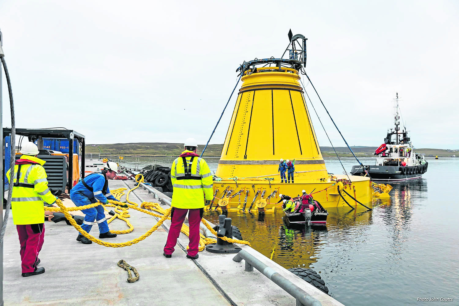 Hurricane Energys turret loading buoy at Lerwick for final preparations before installation on the Lancaster Field, west of Shetland. Credit: John Coutts