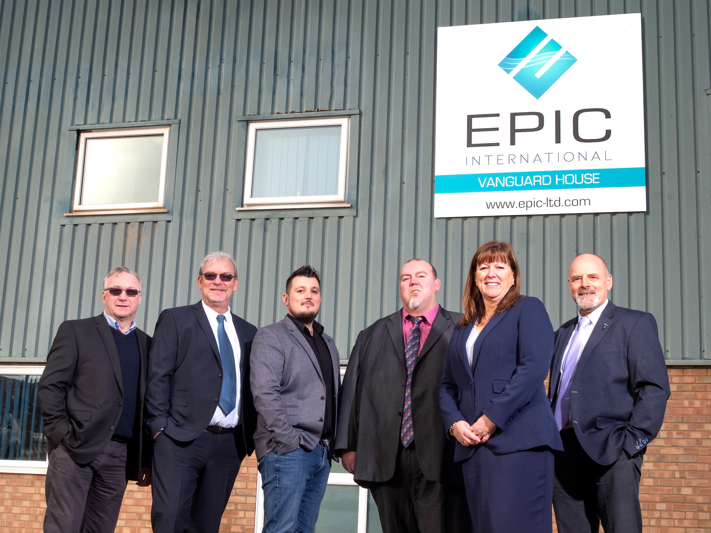 Epic International’s new management team with the refreshed company branding. From left to right: Adrian Hak, general manager, Mick Miller, operations manager, Dane Rowan, Ian Littlewood, business development manager, Kim Rowan, managing director, and Paul Martins, finance and commercial director.