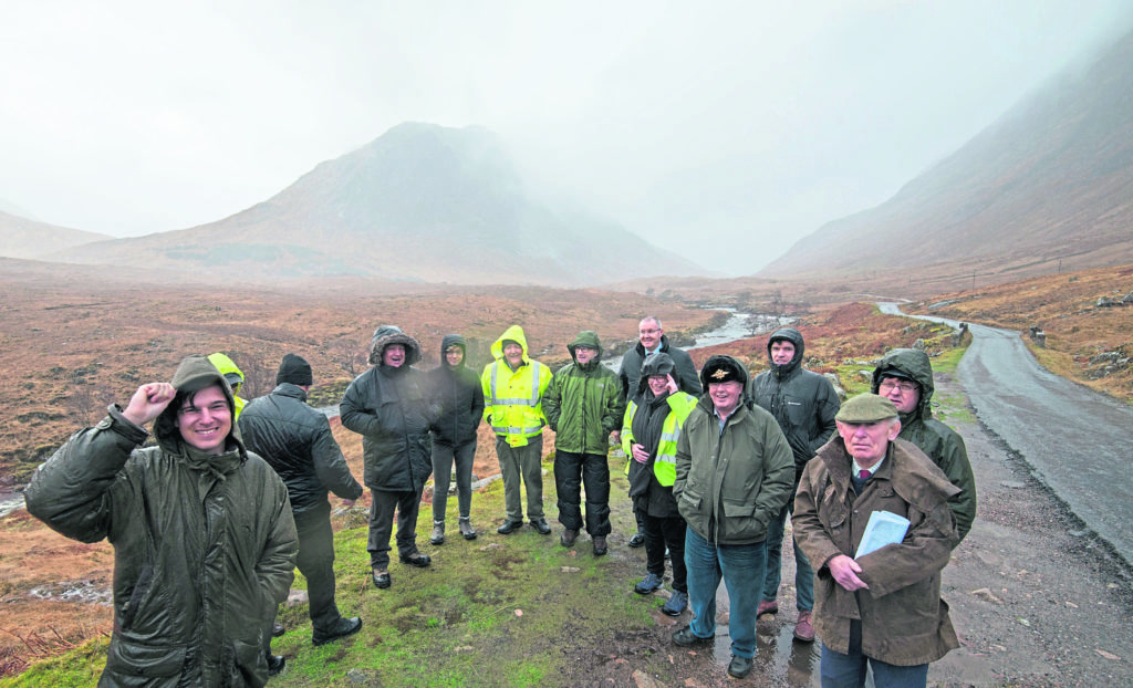 The Council group braved torrential rain to see locations of the proposed hydo schemes in Glen Etive.